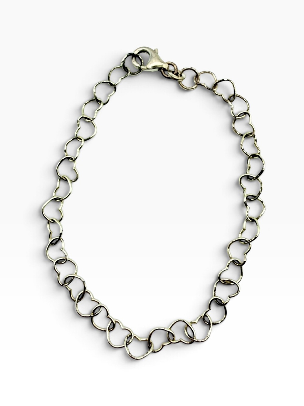 Vintage 925 Sterling Silver Lightweight Dainty Open Heart Link Bracelet